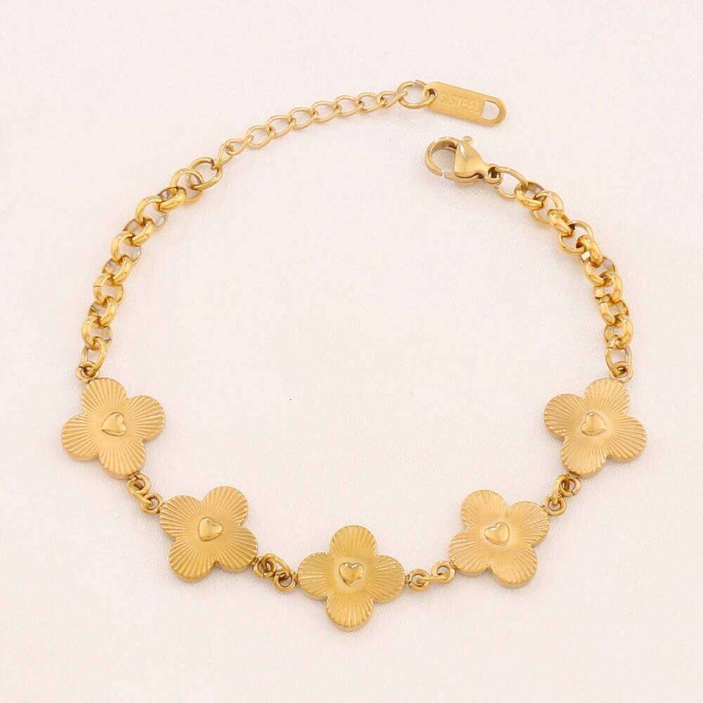 316L Stainless Steel Four Leaf Clover Pendant Bracelet For Women Fashion 18K Gold Plated Heart Charms Chain Bracelets Jewelry