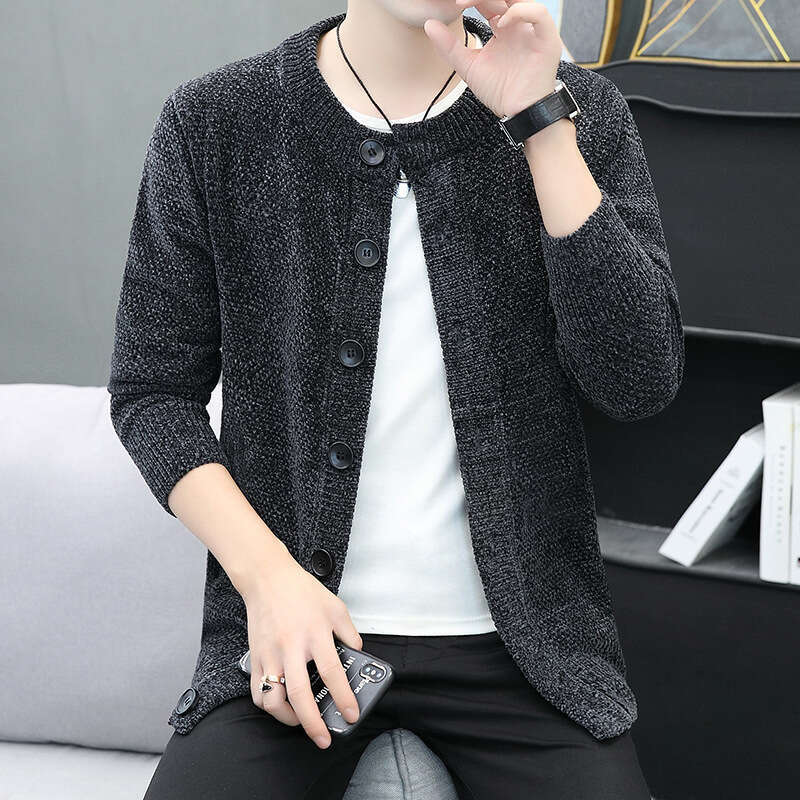 Mens Chenille Velvet Slim Fit Cardigan - Japanese Inspired Retro Style