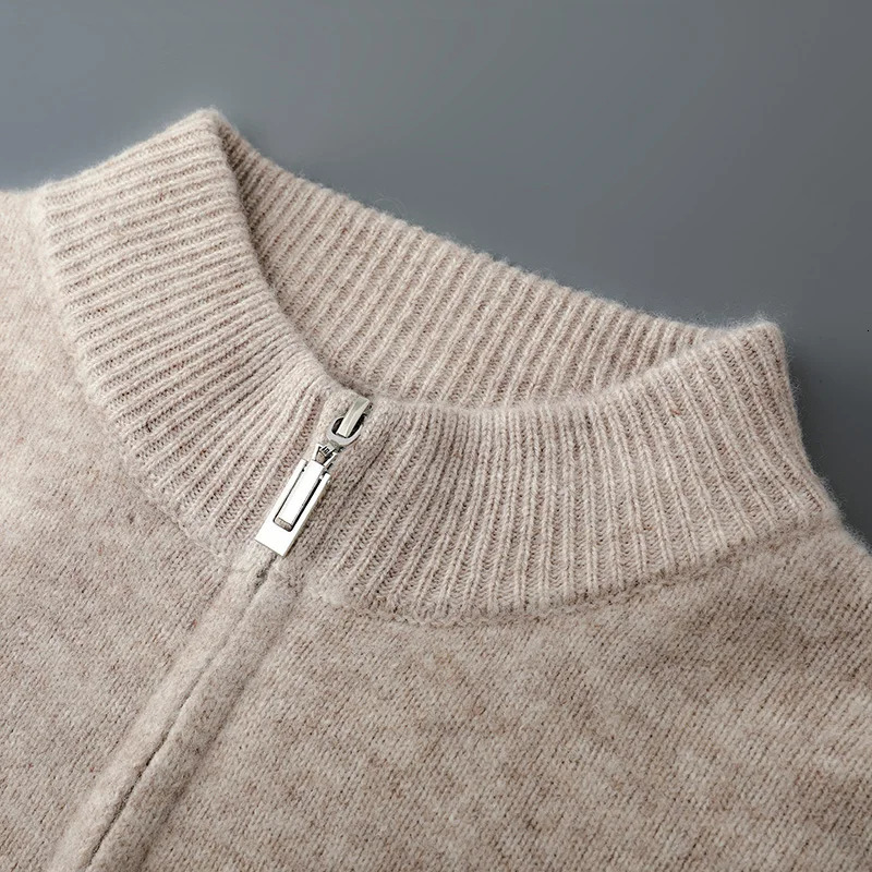 Zipper Cardigan Mens Outdoor Sporty Casual Cashmere Sweater Autumn Winter Thick 100 Pure Wool Knit Coat Fashion Top 251211