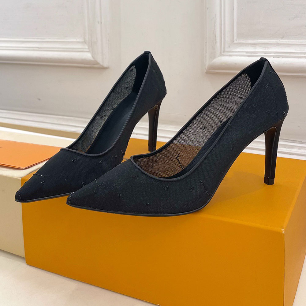 New Gala Pump womens designer pumps spring summer pump 1AIDPG Mesh Signature Leather outsole mesh embroidered with sparkling rhinestones Evening par