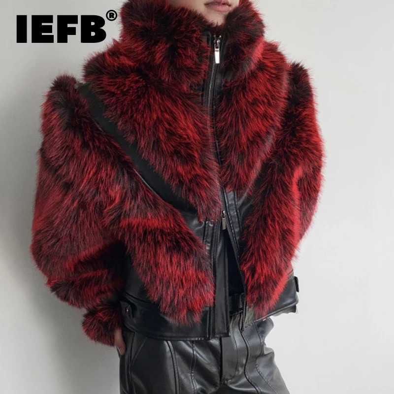 IEFB Autumn Winter Stage Style Patchwork Faux Fur Mens Jacket Thickened Stand Collar Male Jackets Male Clothing 9X1325 251212