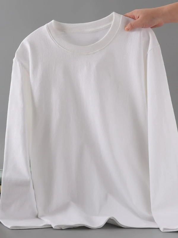 230g100 cotton heavy cotton long-sleeved T-shirt loose mens and womens bottoming shirt front shoulder loose inside t-shirt 251211