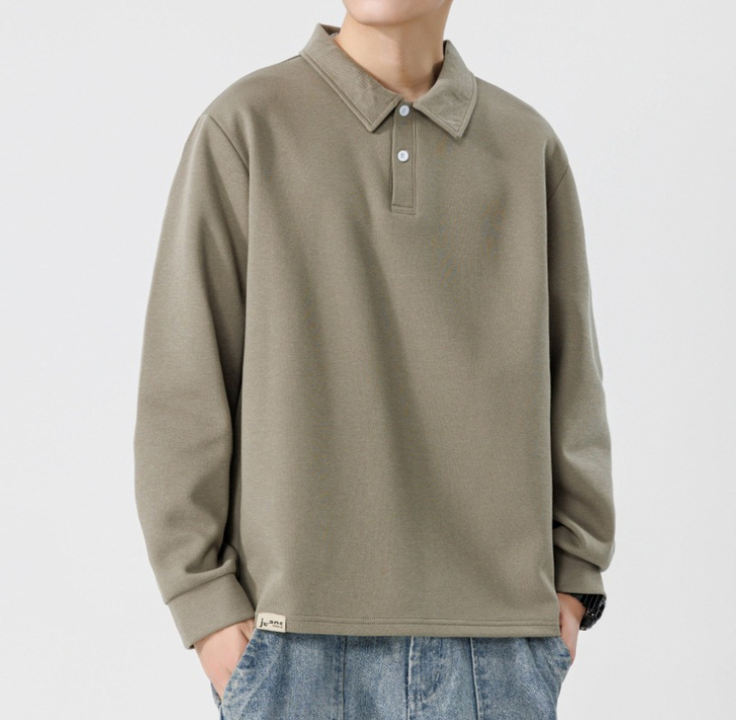 A340 Men Long-sleeved Autumn and Winter Heavy Loose Solid Color Lapel Youth Casual