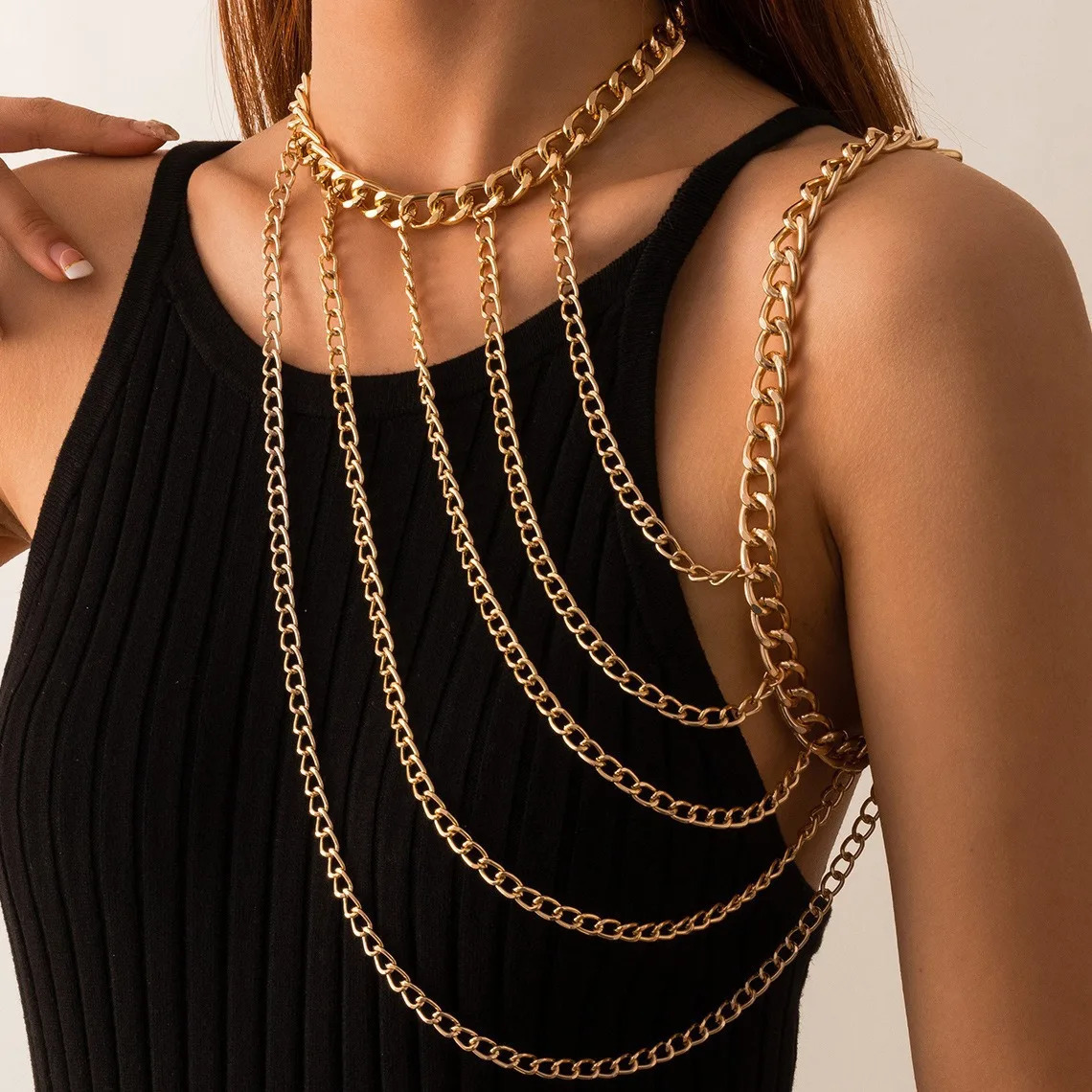 European American Personalized Multi Layer Chain Tassel Shoulder Sexy Choker Necklace One Body For Women 251203