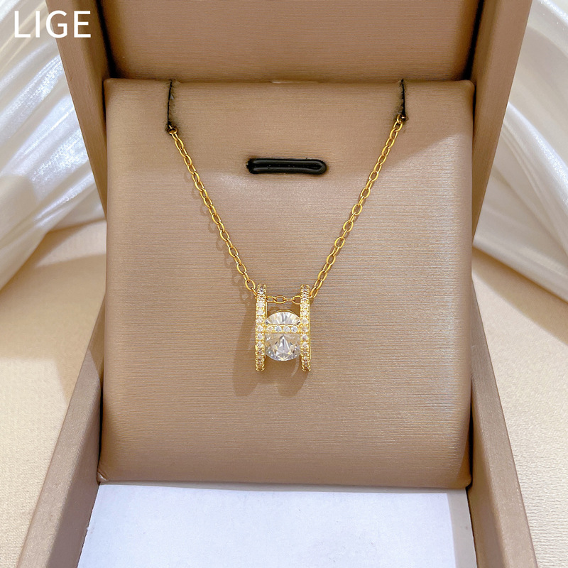 Fashionable New Full Diamond Letter Zircon Light Luxury Temperament Gorgeous Full Diamond Necklace Womens Versatile Collarbone Chain Titanium Steel