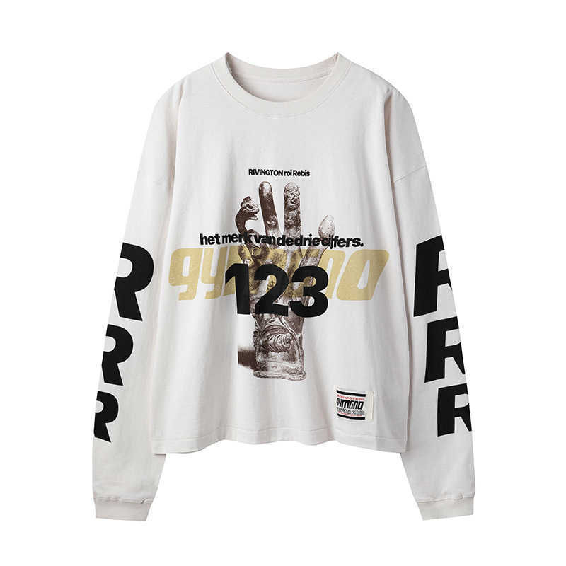 Rrr-123 Trendy Brand Dark Graffiti Slogan Long Sleeve T-shirt Unisex High Street Vintage Base Shirt