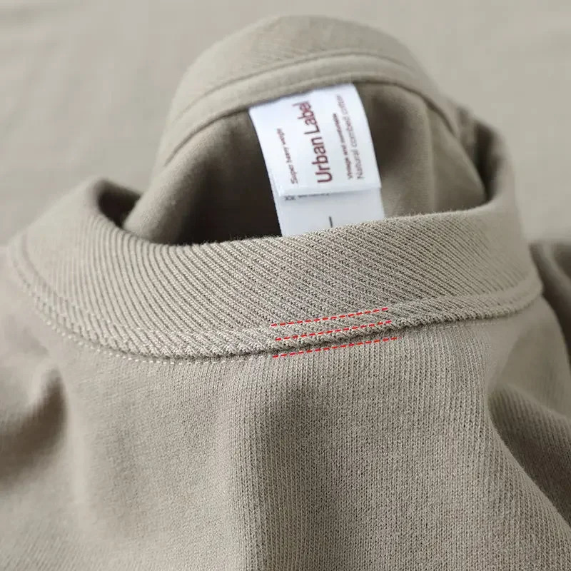 Summer Japanese Heavy Cotton Tshirt Mens Brushed Round Neck Thick Shortsleeved Khaki 251211