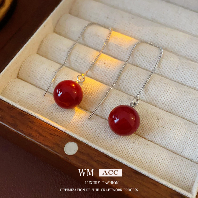 Designer Earrings Luxurious Jewelry Red Drip Oil Round Bead Earrings Fashionable Simple Personalized Earrings, Retro, High-end, Elegant Women's
