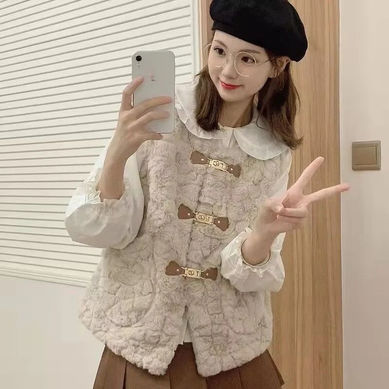 2026 Arrival Womens Lamb Faux Fur Vest Loose Knit Cardigan Bolero Sleeveless Chic Waistcoat for Autumn Winter Fashion 251212