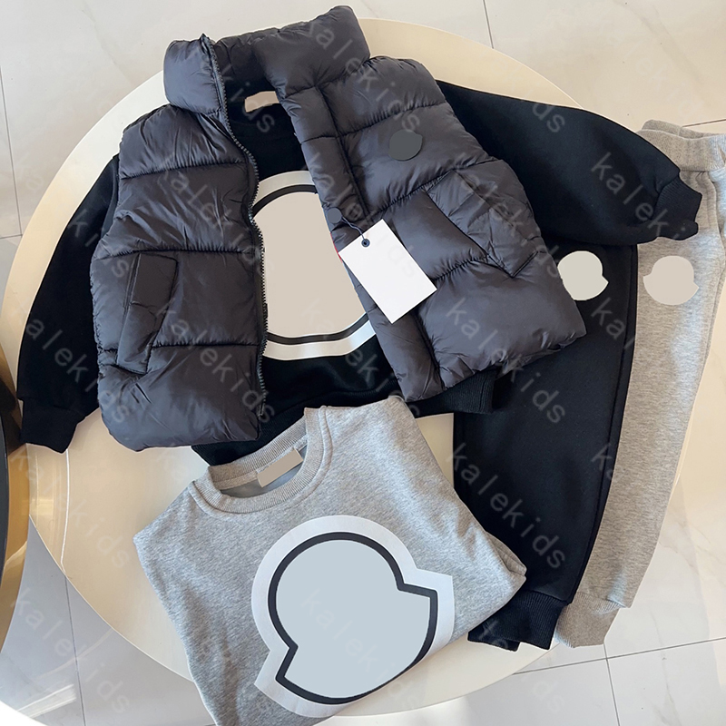 Childrens Down Vest Designer Hoodie Set Boy Girls Sweatshirts Pants Kids Clothing Sets Fleece-lined Tracksuits 2pcs 3pcs Kid Jacket Clothes -12 DPD2