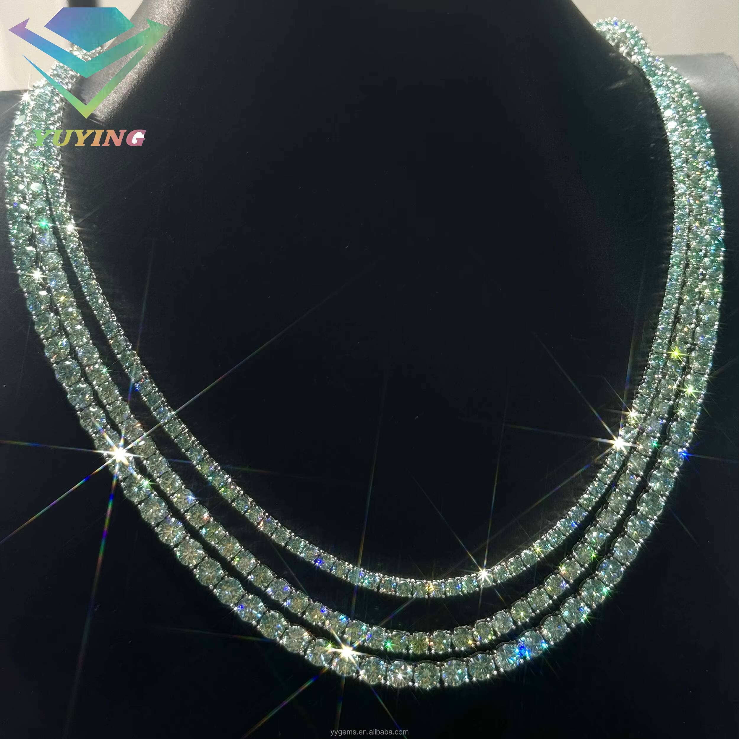 Hip Hop 3MM 4MM 5MM Wide Chain GRA Certificate Green Moissanite Shining Diamond 925 Sterling Silver Tennis Chain