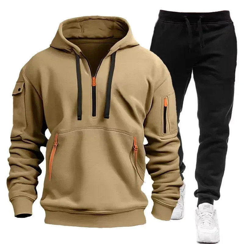 2025 Spring Autumn Fashion Trend Men Hooded Clothes Pants Sweatshirt Zipper Casual Clothinfg Personality Sportswear 2 Pieces Set 251210