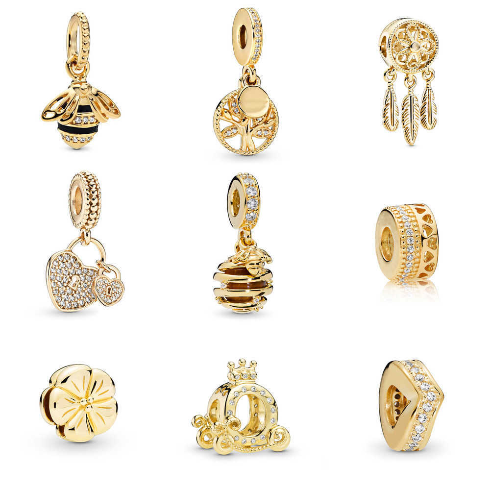 New Popular 925 Sterling Silver Gold Bee Feather Tree of Life Bella Beads Fit Original Charm Bracelet Ladies Jewelry Special Offer 4EYR