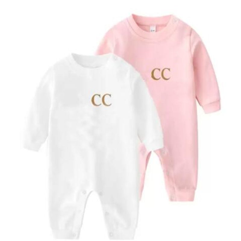 New Fashion Rompers Luxury Letter Designer Baby Boy Clothes White Pink Green Long Sleeve Brand Newborn Baby Girls 100% Cotton Romper 0-3 Months