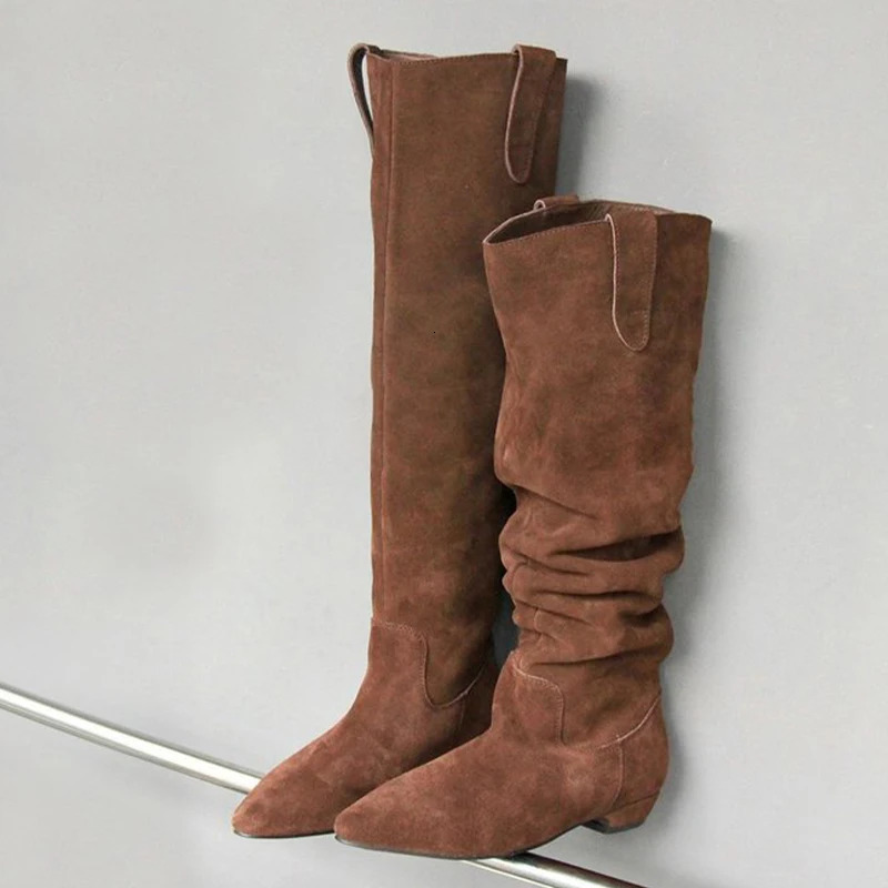 High Boots Women Winter er Shoes Pointed Toe Flats Suede Fashion Knee High Boots Dress Goth Chelsea Botas Mujer 251212