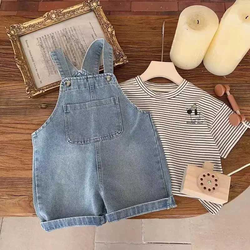 Children Summer Thin Denim Overalls Shorts Boys and Girls Universal Big Pocket Denim Overalls Baby Casual All-match Denim ShortsT251215