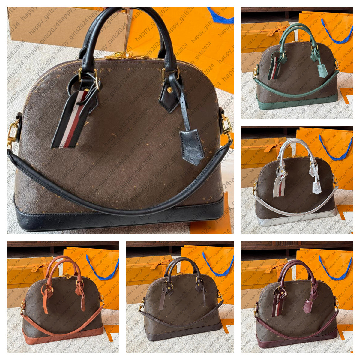 Womens Luxury Totes Handbags Designer 34cm Alams Shell bag Top quality Monograms Leather Shoulder Purse Crossbody bag Lady Evening Clutch Wallet Und