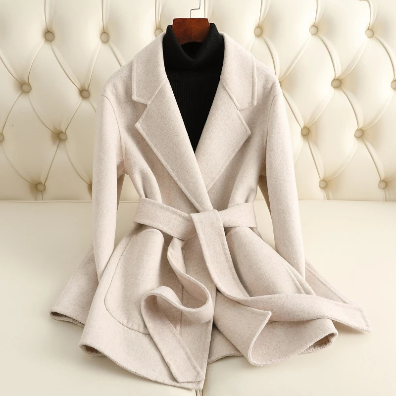 Double-sided Cashmere Coat Female Short Slim Womens Woolen Coats Autumn Winter 100 Wool Thick Outwear Suit Collar Outwear 251213