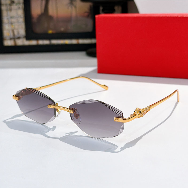 New Fashionable Womens Frameless Sunglasses with Multi Layer Sliced Lenses Metal Legs Beach Vacation Party Style Glasses UV Protective Belt Box CT01