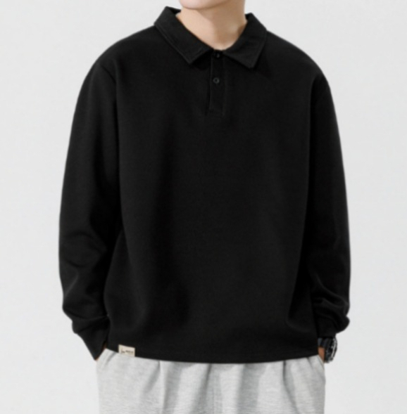 A308 Men Long-sleeved Autumn and Winter Heavy Loose Solid Color Lapel Youth Casual