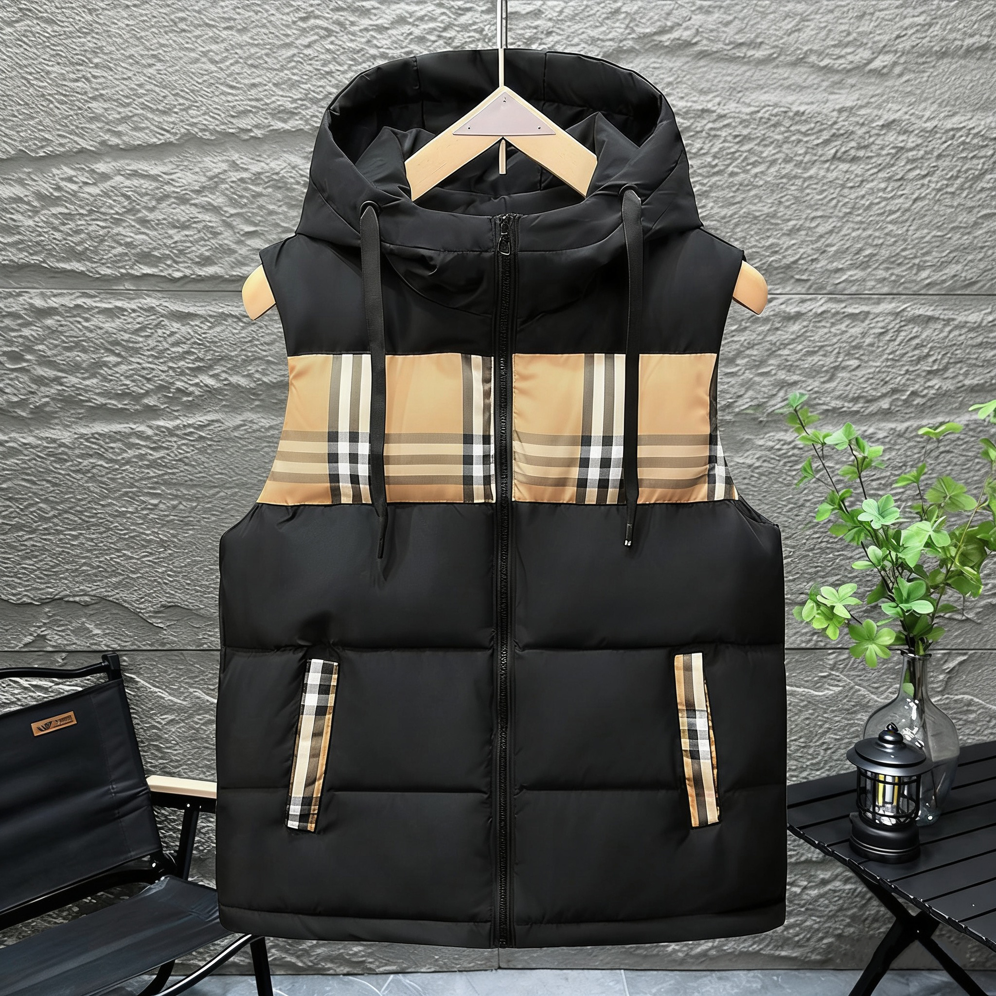 mens designer mens autumn and winter trendy brand vest jacket hooded jacket slim and warm mens waistcoat outer wear casual vest fashion sports vest