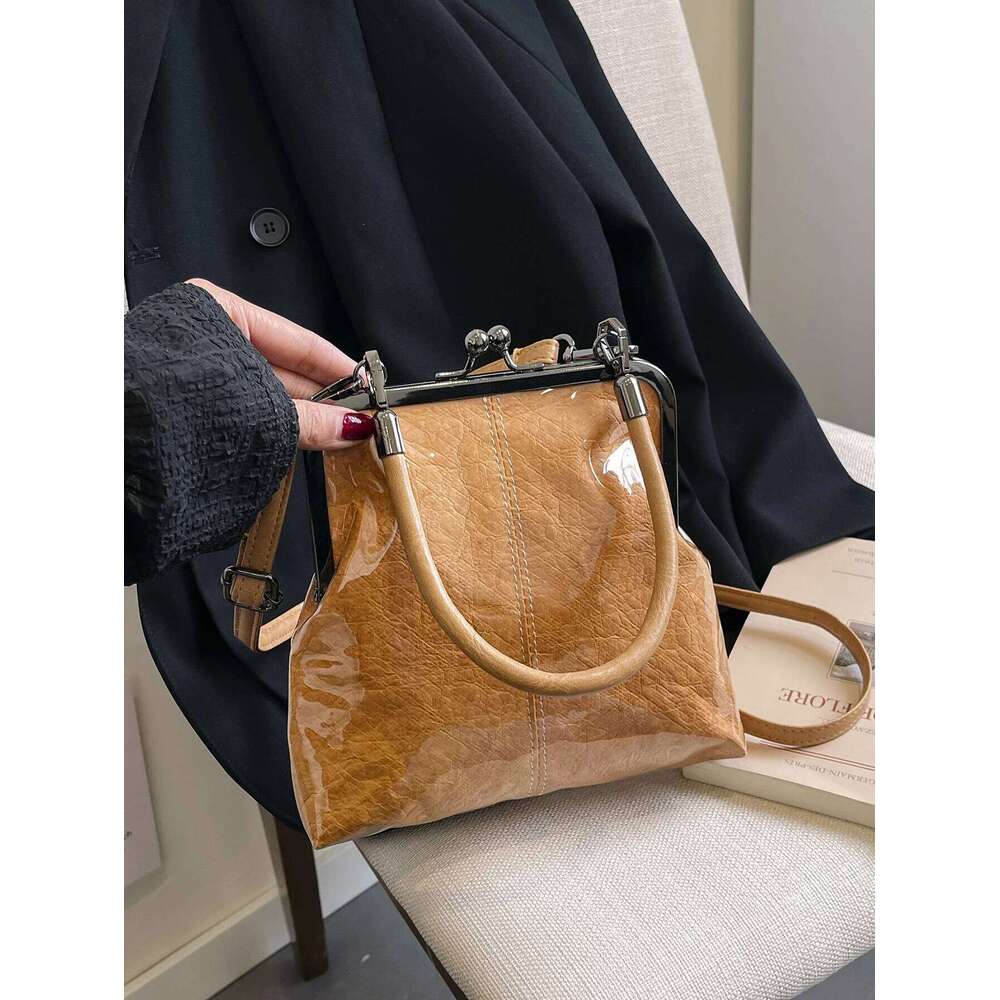 New Spring Summer Women's Handbag Patchwork Design Transparent Pvc Shoulder Crossbody Tote Bag Vintage British Style Bag