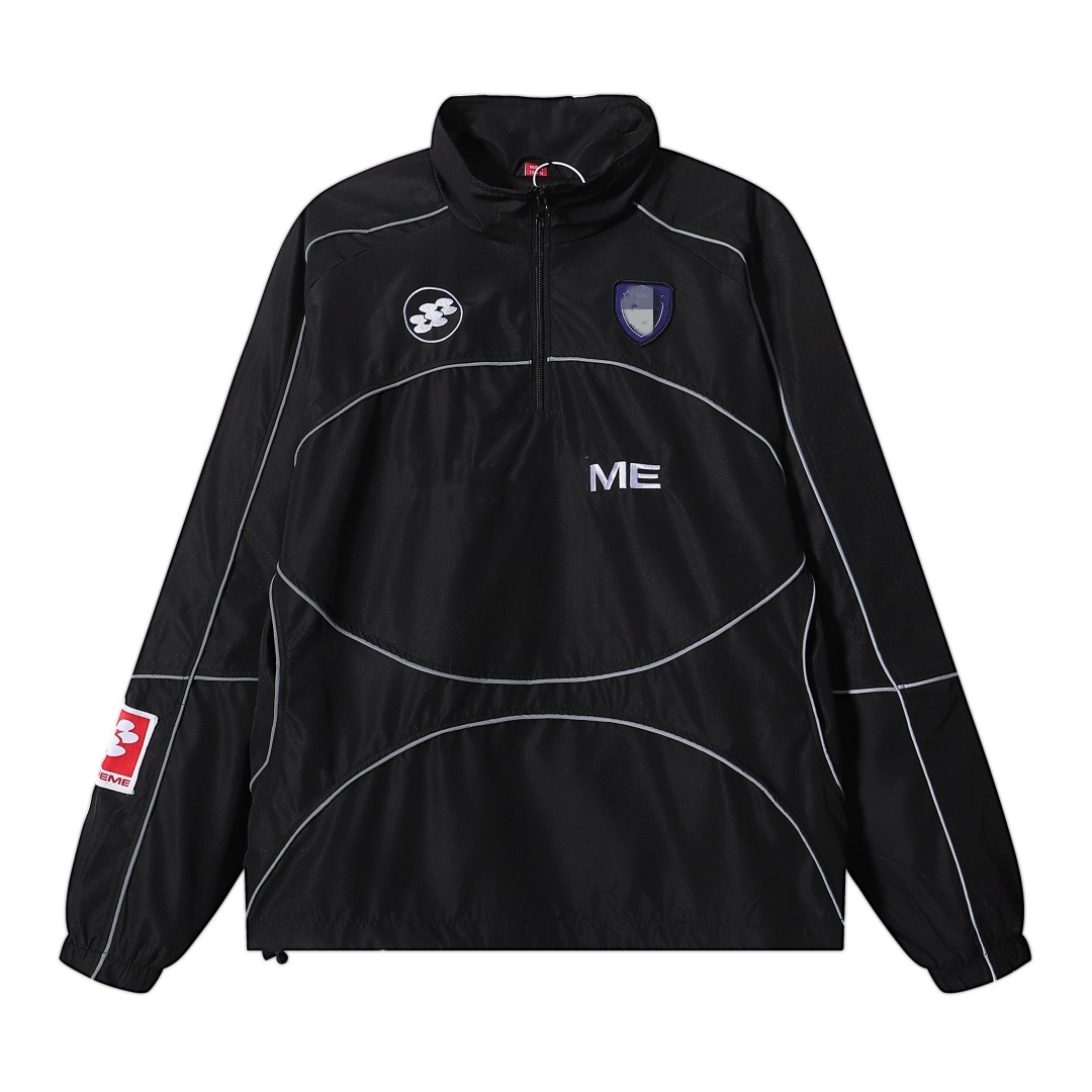 2026 Spring New Men's and Women's Casual Hip-Hop Reflective Piping Pullover Half Zipper Hooded Jacket Coat Embroidery Letter