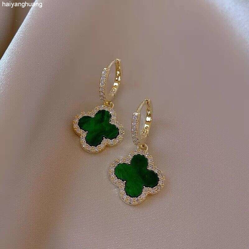Stud Charm Leaf Clover for Women High-End Classic Style 2022 New Model Gold-Plated Copper Light Sparkling Zircon Earrings
