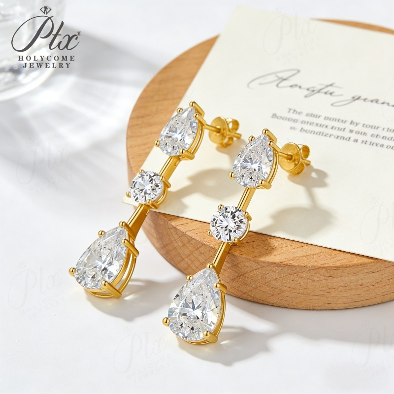 Classic 14CT D Color Round and Pear Cut Moissanite Earrings VVS1 S925 White Yellow Rose Gold Mixed Shape Studs Fine Jewelry Gift for Her