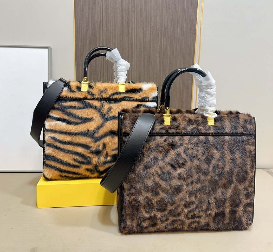 en peluche grand sac fourre-tout sac à main designer ff sac hiver sac en peau de mouton miroir qualité sac à main tigre imprimé léopard sac laine