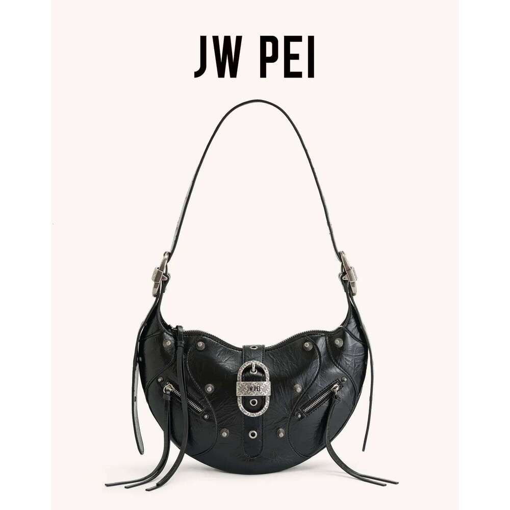 JW PEI TESSA Female Punk Style Rivet Motorcycle Cover New One Shoulder Crossbody Tote Three-purpose Casual Bag