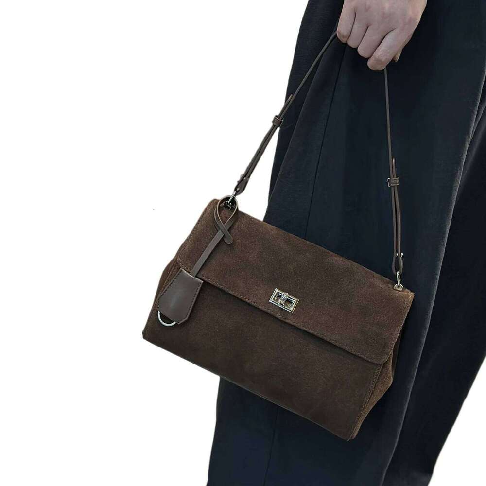 Retro Stylish High-End Design Coffee Green Women Flap Crossbody Matte Suede Cow Leather Female Shoulder Bag 2 Straps St251214