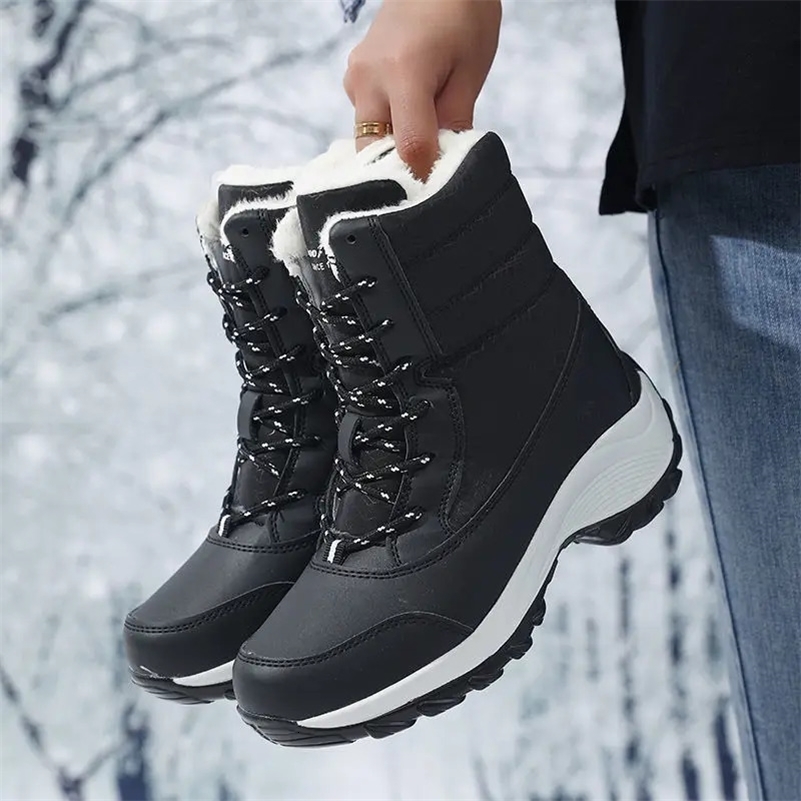 Botas de nieve para mujer, botas de plataforma antideslizantes, zapatos de invierno para mujer, botines cálidos de piel para mujer, cuñas, botas alt
