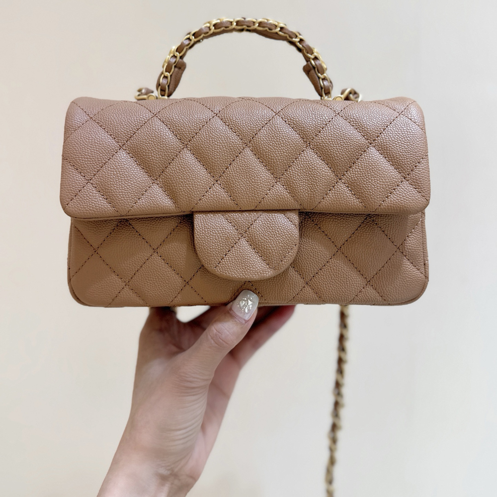 Luxury Gold Chain Shoulder Bag Caviar Leather/Classic Flap Bag Brown Top Handle Bag Purse Designer Bag