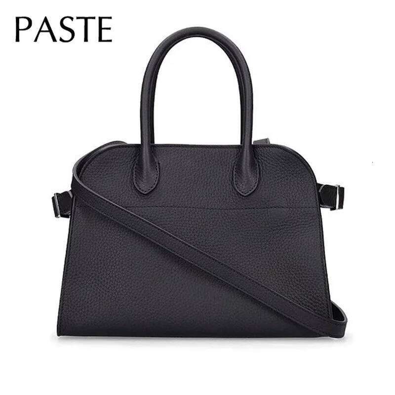 Elegant Designer Texture Black Green Tote Thick Full Grain Cow Leather Women's Handbag Luxury Commuter Office Lady Shoulder Bag Suotong1215