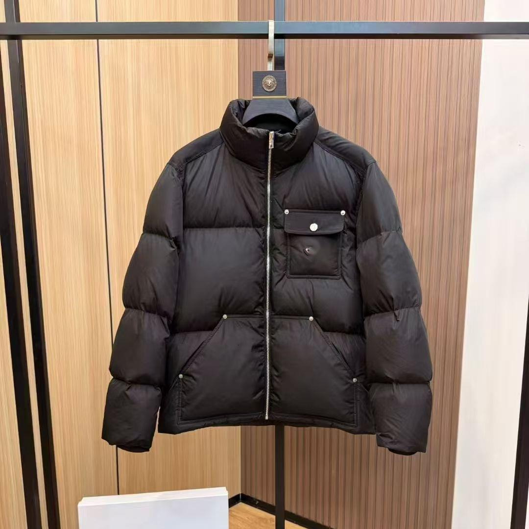 Men's Down & ParkasMetal Triangle Logo Stand Collar Short HighEnd Down Jacket Mens Casual Warm Coat