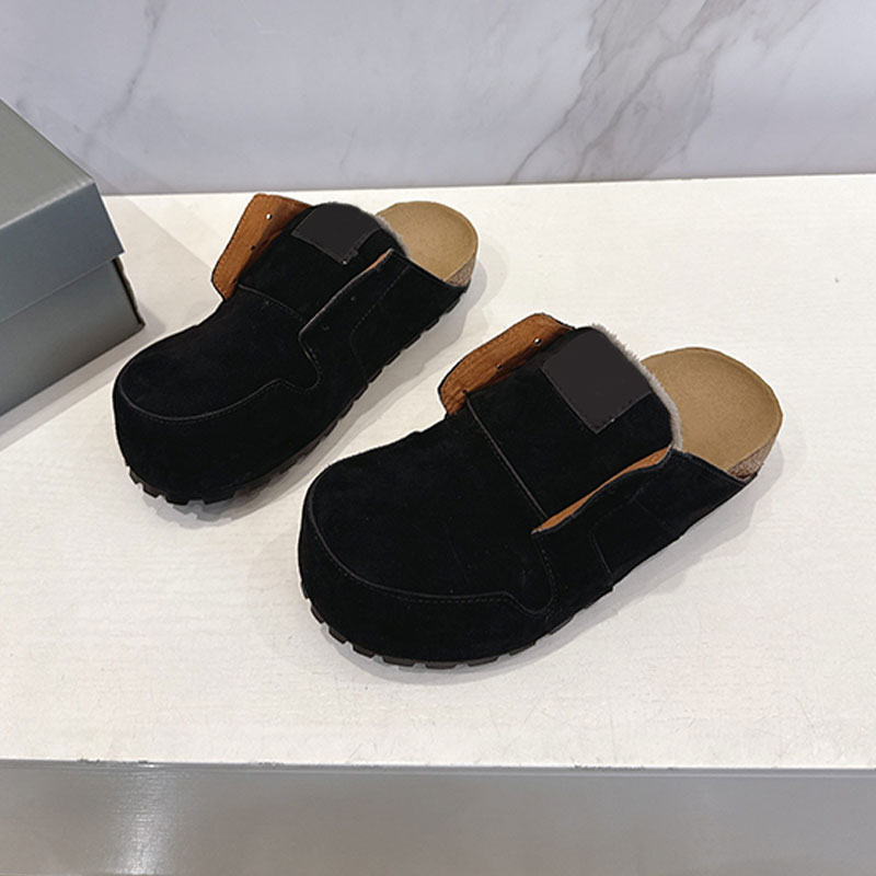 2026SS Primavera Donna Boken Pantofole pigre Designer Muller Scarpe Testa tonda Fondo spesso Sandali casual da donna Tessuto in pelle nera Sottopied