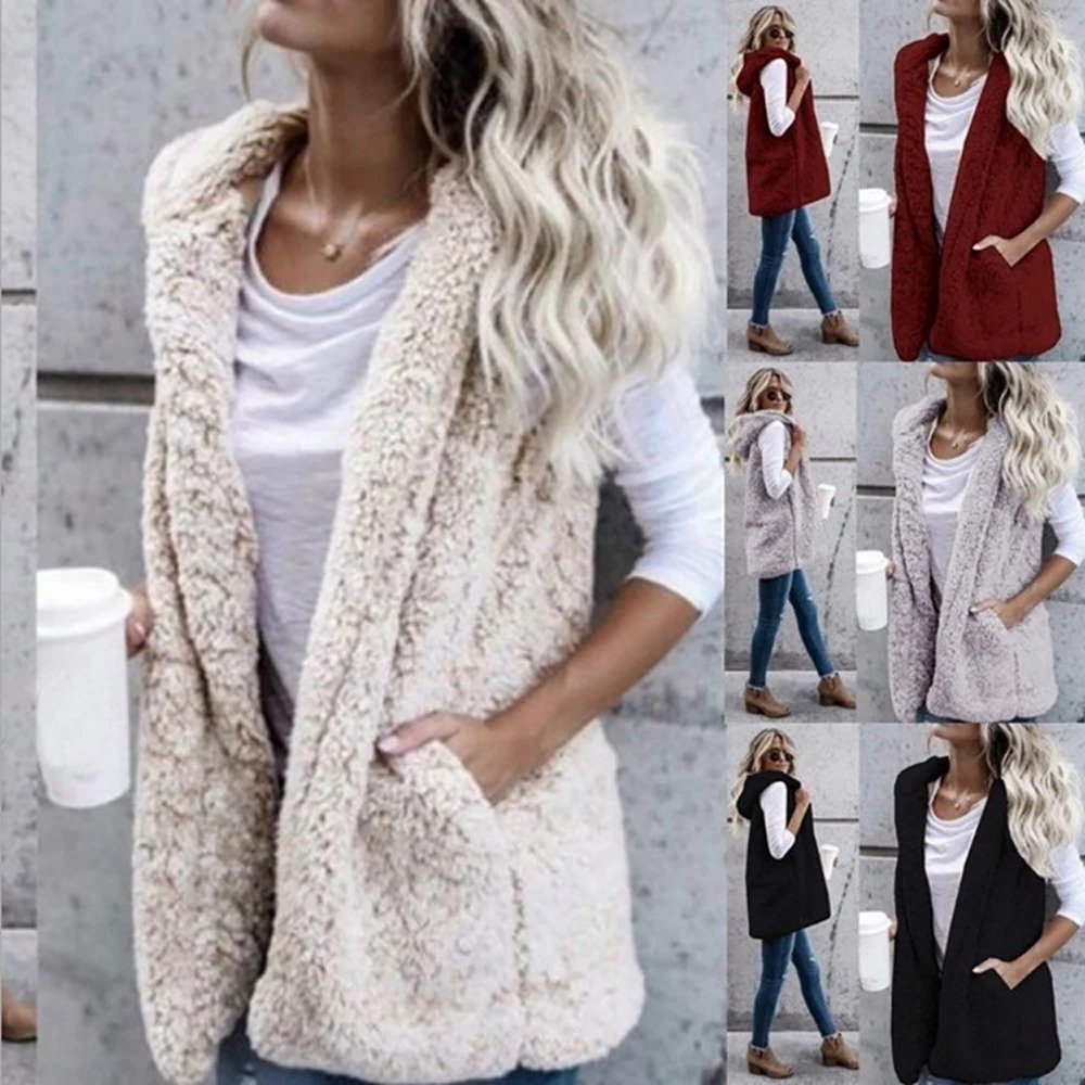 Women Fleece Coats Summer Fashion Pocket Sleeveless Long Loose Waistcoats Outwear LRFZ-6699 251212
