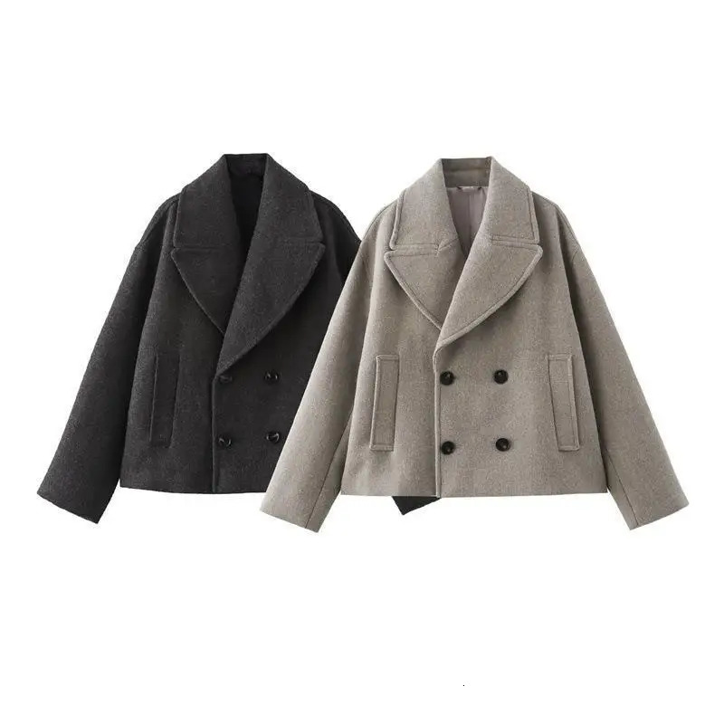 Women Autumn Winter Double Breasted Woolen Coat Elegant Long Sleeves Short Jacket Fashion Lady Warm Street Outerwear 251213