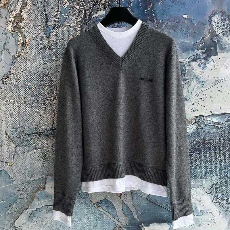Women's Knits & Tees designer brand Non-market Goods~ Celebrity Style High-end European Clothing Fake Two-piece Letter Jacquard Wool Long-sleev