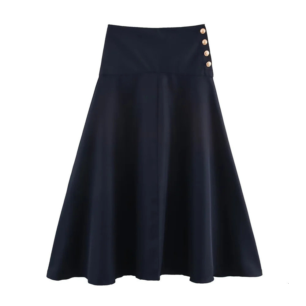 Womens Button Belt Waist Skirt Solid Color Decoration SpringSummer Casual Wear 251211