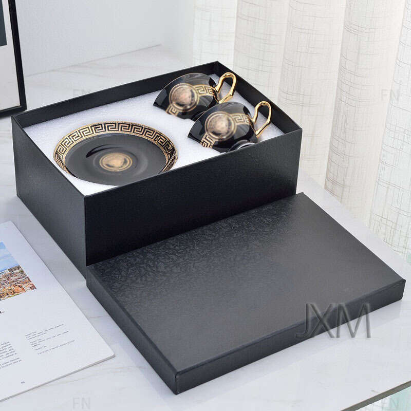 Bone Coffee and Saucer Light Retro Black Glaze Luxury Afternoon Tea Cup 2-Piece Set Gift Box M260317-image-1097828251
