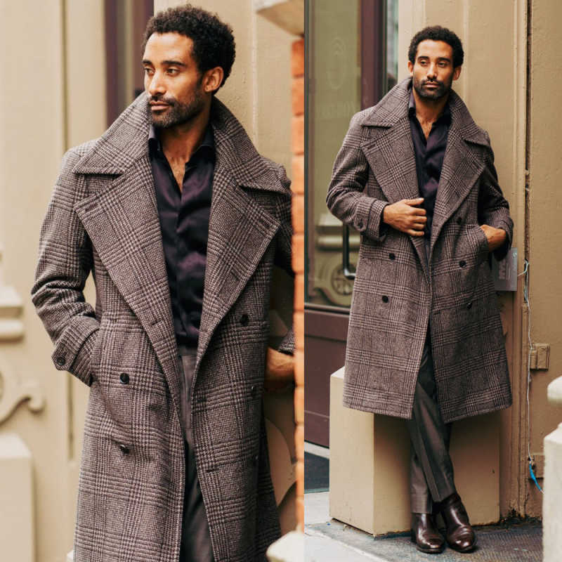 Vintage Men Long Overcoat Double Breasted Notched Lapel Jacket Blazers Autumn Winter Customized One Piece Coat