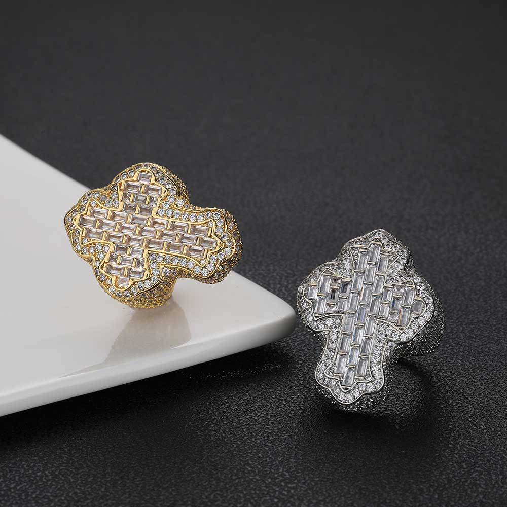 Designer Ring Hip-hop Rock Luxury Fashion Brand Zircon Cross Ring, Micro Personalized Men's Ring Jewelry Personality Trendy Niche Super Shiny