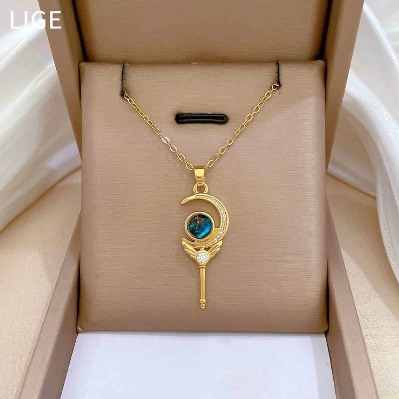Ladies Charm Magic Wand Starry Sky Light Luxury Charm Gorgeous Full Diamond Necklace Women s Versatile Clavicle Chain Titanium Steel Chain