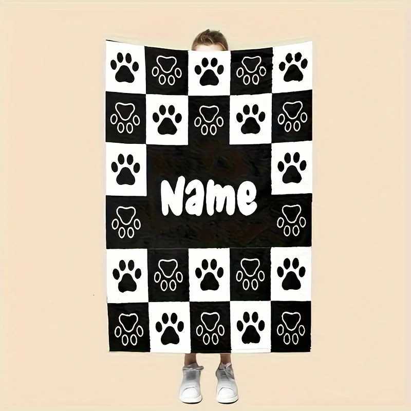 1pc Cozy Customized Dog Paw Print Blanket with Name Soft Flannel for Beach Car Sofa Office Pet Use Available in Various Sizes H251216-image-1088602349