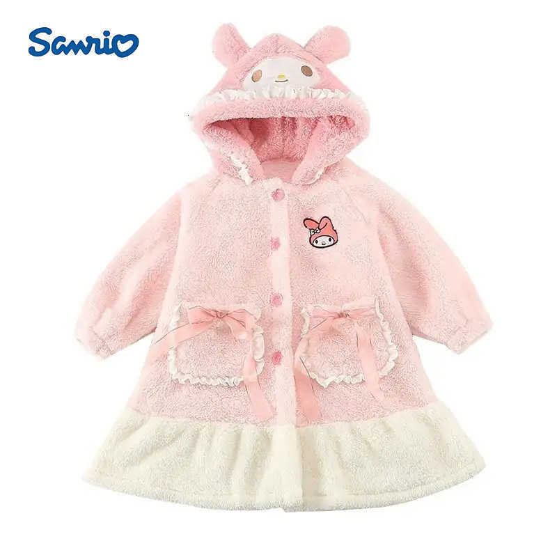 Sanrio Hello Kitty Home Clothes Winter 2025 Flannel Kawaii Y2K Anime Childrens Clothing Bathrobe Coral Fleece Warm Nightgown H251216-image-1088665647