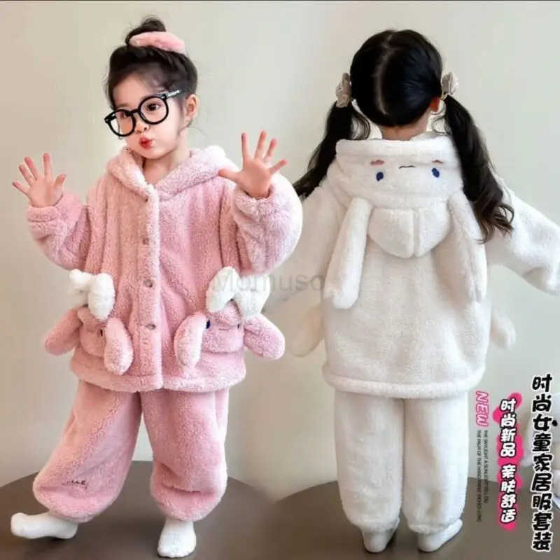 Sanrio Cinnamoroll Kid Plush Pajamas Set Cartoon Autumn Winter Homewear Anime Sweet Sleepwear Suit Cute Thickened Nightwear H2512161-image-1088714121