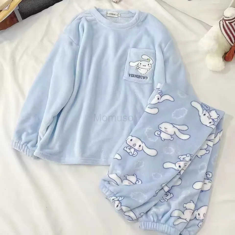 Sanrio Anime Cinnamoroll Pajamas Kawaii Kuromi My Melody Flannel Pullover Coral Velvet Winter Warm Pajamas Homewear Girl Gifts H2512161-image-1088713811