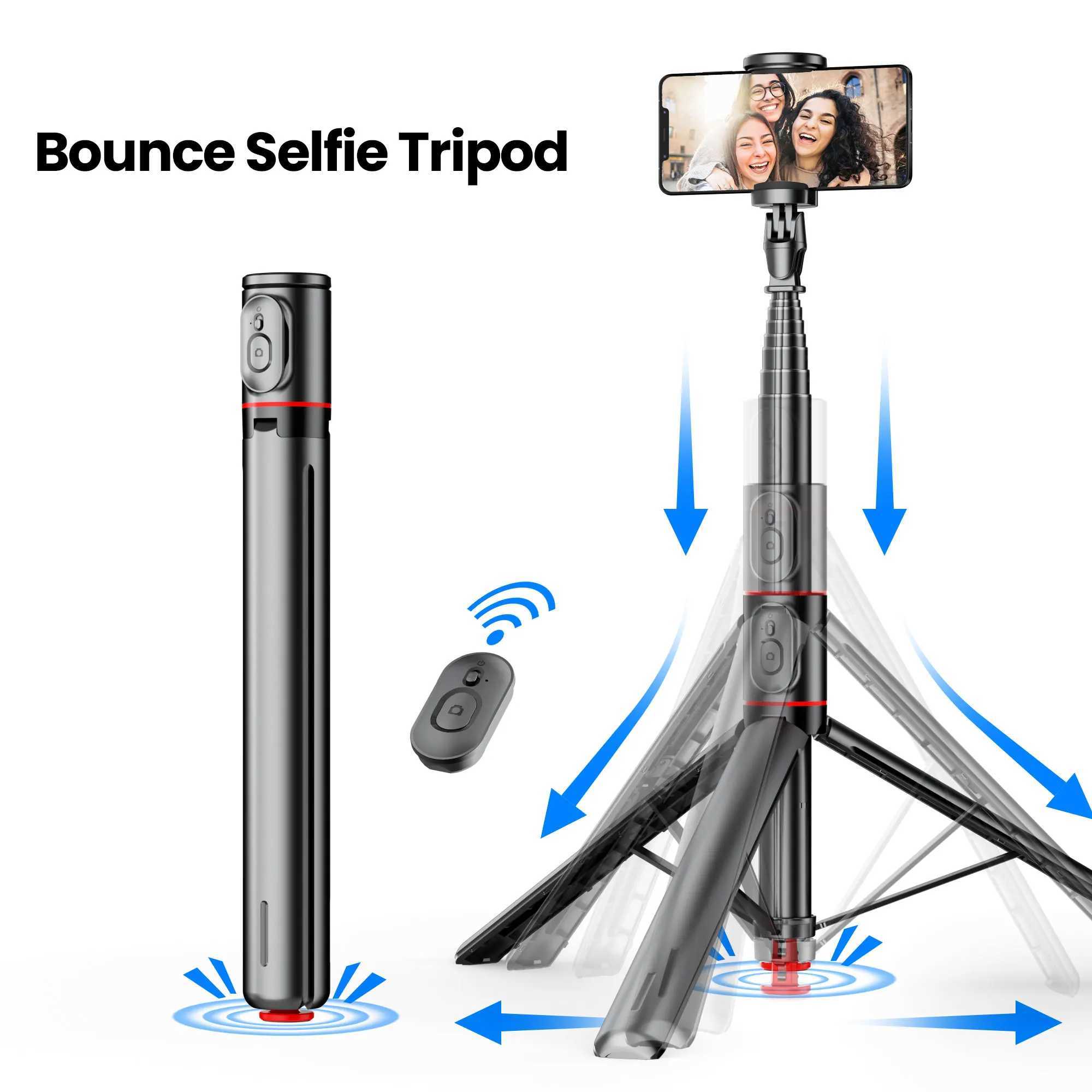 TT01 1770mm All-in-one Auto Open Tripod bluetooth Remote Up Tripod Bounce Selfie Stick Phone Holder for Vlog/Video G251216-image-1088571747